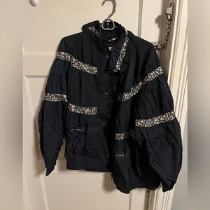 Free People floral navy puffer jacket with floral detail